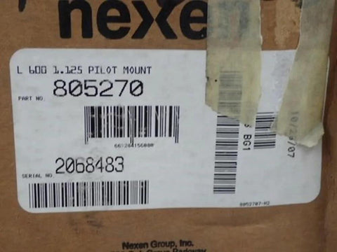 Box label showing NEXEN 805270 PILOT MOUNT L-600 1.125 CLUTCH (NEW IN BOX) with barcodes and serial number.