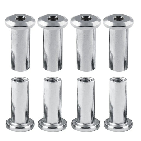 15 Pcs M6 x 20mm Binding Post Screws Socket Cap Furniture Bolts Nickel Plated With Hex Nuts Insert Nuts And Countersunk Rivet Style Fasteners For Cabinets Beds And DIY Furniture Repair Durable Heavy Duty Hardware Kit, nickel-plated binding screws close-up
