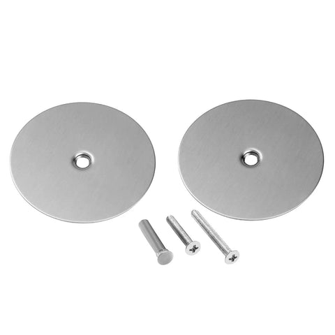 Brushed Nickel Door Hole Cover Plate 66mm round fits 12.7 to 54mm holes with included screws for sealing unused knob and deadbolt openings.
