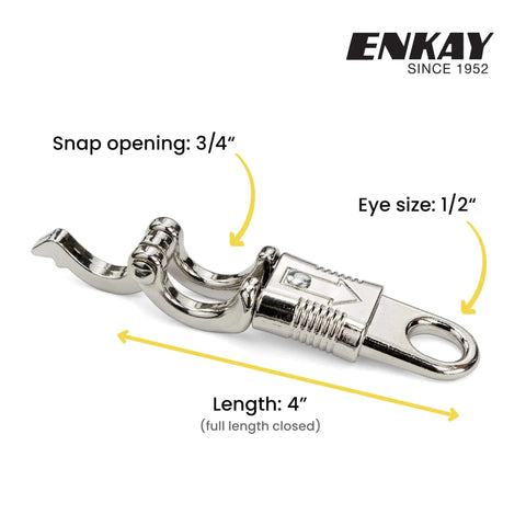 Nickel Plated Panic Snap 4 Inch With Quick Release And Secure Lock for horse tack whips and accessories, showing dimensions