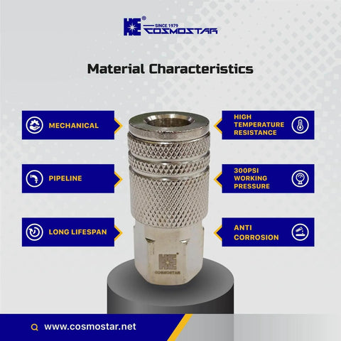 1/4 Inch Air Coupler Quick Connect CFNPT Style Nickel Plated Steel Industrial Pneumatic Coupler with 1/4 Inch Flow Size and 1/4 Inch Female NPT Thread
