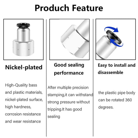 Product features of 1/4 Inch Air Tube Fittings Set Pro Grade Featuring 1/8 NPT Female Push To Connect Quick Connect Air Hose Fittings