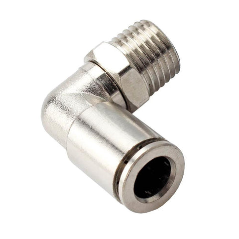 Push To Connect Air Fittings Elbow One Quarter Inch Tube OD To One Eighth Inch NPT Male 90 Degree Adapter Nickel Plated