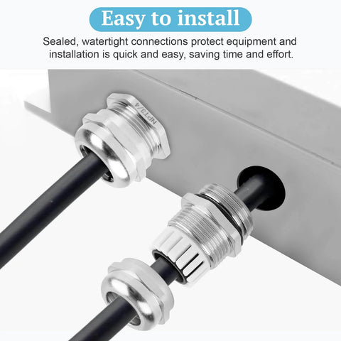 Set Of Four NPT 3/4 Inch Nickel Plated Copper Waterproof Cable Glands With IP68 Sealing installed on a metal panel