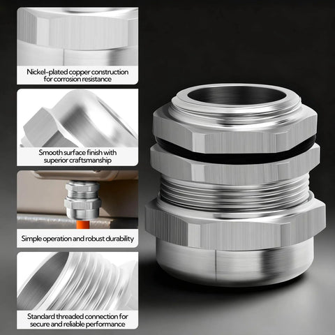 Nickel Plated Copper Cable Gland With One Inch NPT Thread Waterproof And Adjustable Protector For 18 To 25 Millimeter Cables