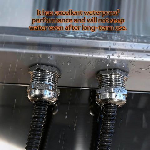 Nickel Plated Copper Cable Gland With One Inch NPT Thread Waterproof And Adjustable Protector For 18 To 25 Millimeter Cables Easy To Install Built Tough For Outdoor And Harsh Environments Industrial Grade, installed in wet conditions.