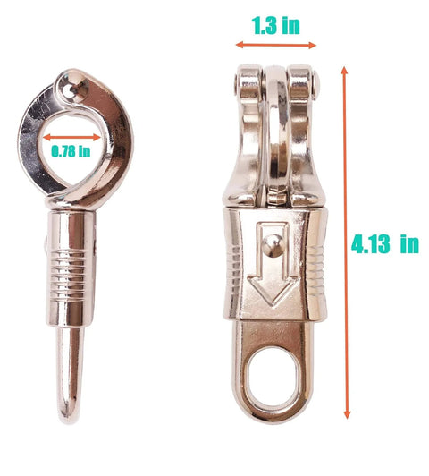Nickel Plated Quick Release Panic Snap 3 Pack For Paracord And Rope Applications, dimensions labeled