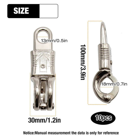 10 Pack Nickel Plated Quick Release Panic Snap With Fixed Eye For Get Back Whips Industrial Grade Paracord Carabiners size chart
