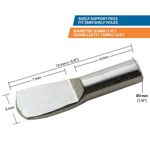 Diagram of heavy-duty metal shelf support peg with spoon tip, 1/8 inch diameter, for Twenty Five Pack One Eighth Inch Spoon Shaped Cabinet Shelf Pins