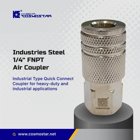 1/4 Inch Air Coupler Quick Connect CFNPT Style Nickel Plated Steel Industrial Pneumatic Coupler With 1/4 Inch Flow Size And 1/4 Inch Female NPT Thread
