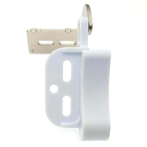 Side view of ✝️ 2-Pack Pair of Nickel and White 1/2" Overlay Knife Pivot Hinges Nickel Finish showing hinge mechanism.