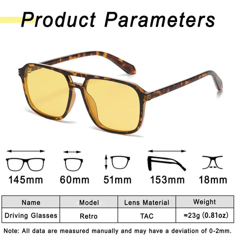 Unisex Large Night Vision Driving Glasses Anti Glare For Safe Night Driving with TAC lenses and tortoiseshell frames