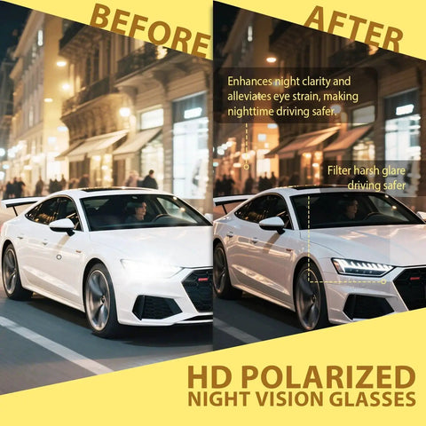 Comparison of driving with and without Night Driving Glasses Fit Over Glasses Polarized Anti Glare Yellow Lens at night