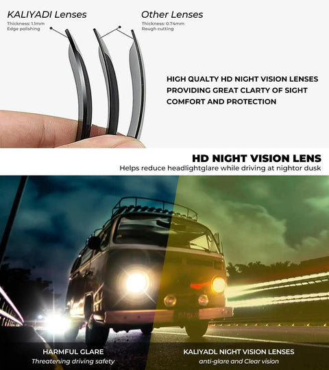 Comparison of Kaldiadi lenses with other lenses showcasing night vision driving benefits