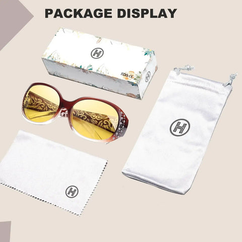Night Vision Driving Glasses Women Anti Glare Polarized Wraparound UV Protection with case and cloth packaging
