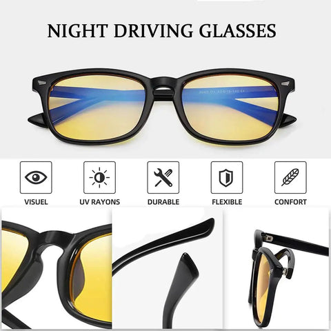 Night Vision Polarized Driving Glasses Fit Over For Men Women Anti Glare HD with black frame and yellow lenses