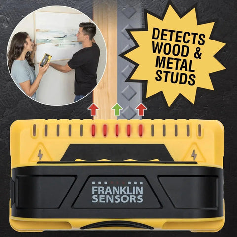 Nine-sensor stud finder and wall scanner with live wire detection for precise locating of wood and metal studs behind walls