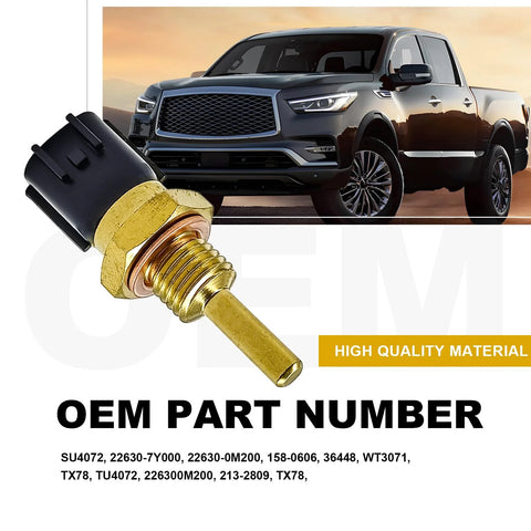 Coolant temperature sensor with brass threaded body and black plastic connector for Nissan/Infiniti vehicles