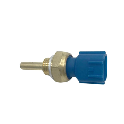 Engine coolant temperature sensor with brass stem, hex nut, and blue plastic connector
