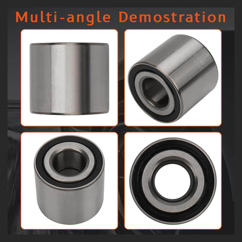 Pair Rear Wheel Hub Bearings For Nissan Versa 2012 To 2019 And Versa Note 2014 To 2019 No ABS BeefedUp HighQuality Replacement Using Kyodo Yushi AFI Grease Made In Japan LongLasting Wheel Hubs For Smooth Reliable Performance shown from multiple angles on a dark background.