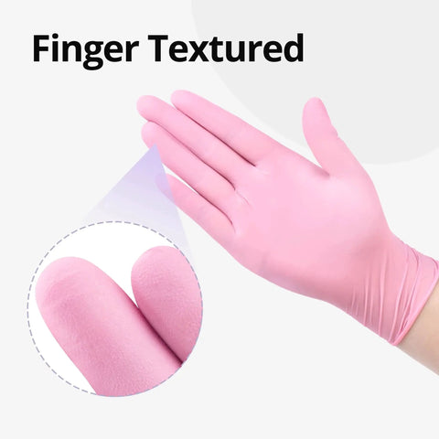 Nitrile Exam Gloves 4 Mil Medium Cherry Blossom Powder Free Latex Free Food Safe, finger textured detail