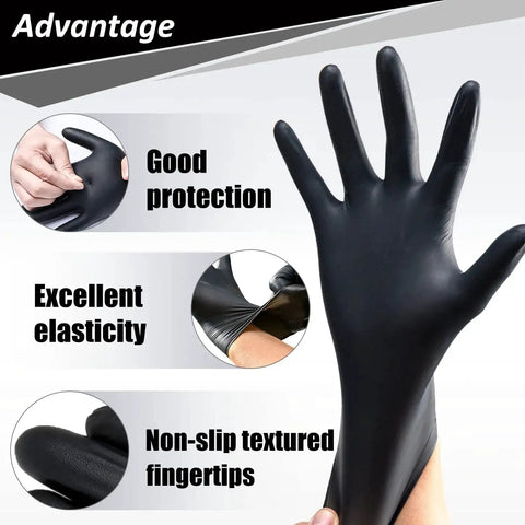 4 Mil Nitrile Gloves 100 Count Latex Free Powder Free Food Safe For Cooking, close-up on hand showing texture and elasticity