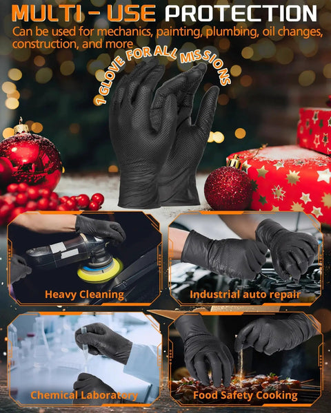 9 Mil Nitrile Gloves With Raised Diamond Grip Chemical Resistant Latex Free for multi-use protection