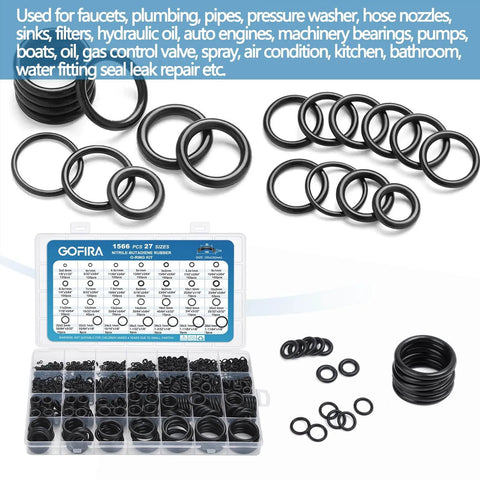 1566 Pcs O Ring Seal Kit With 27 Varieties In Nitrile Rubber For Automotive Plumbing Air And Water Fittings organized case