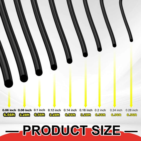 Buna N All In One O Ring Splicing Kit With 70A Nitrile Rubber O Ring Cord Kit Including 9 Sizes Rubber Strips image showing product dimensions.