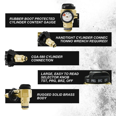 VN-650 Flowmeter Nitrogen Purging Regulator with gauge and brass body details