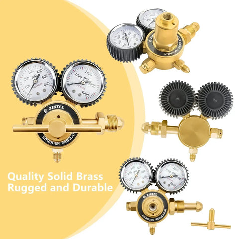 Nitrogen Regulator With 0 To 600 PSI Delivery Pressure CGA580 Inlet Connection And One Quarter Inch Male Flare Outlet For Tank Purging Inertization Pressure Tests Leakage Tests Brazing Soldering And Beer Brewing Zistel made of brass