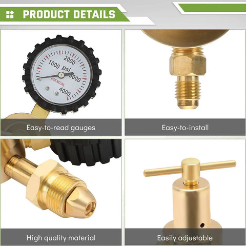 Nitrogen Regulator With 0 To 800 PSI Delivery Pressure And Dual Gauges, CGA580 Inlet, One Quarter Inch Male Flare Outlet, details view