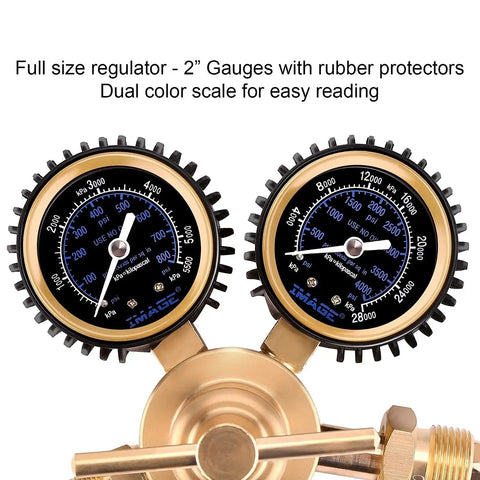High Performance Nitrogen Regulator With 0-800 PSI Delivery for HVAC Purging, brass with CGA 580 inlet, 2-inch dual color gauges