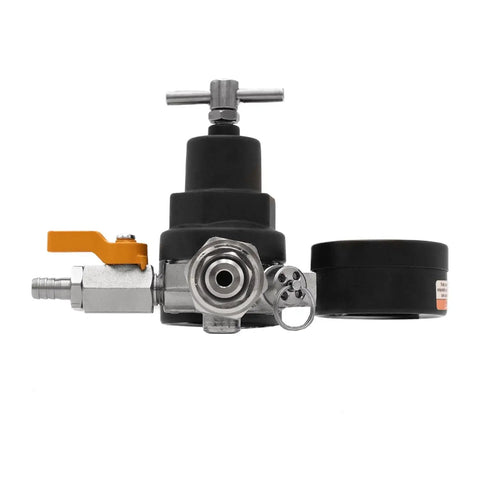 Side view of Commercial Grade Nitrogen Gas Regulator With Double Gauges For Kegerators, durable design for precise keg service.
