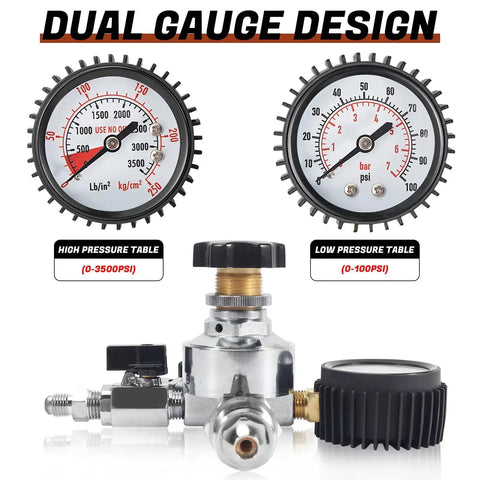 Nitrogen Regulator For Keg And Kegerator With Dual Gauges CGA 580 0 To 100 PSI Output And 0 To 3500 PSI Input Pro Grade Home Brewing Nitro Draft System shown with dual pressure gauges.