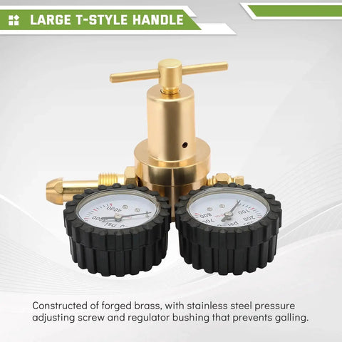 Nitrogen Regulator With 0 To 800 PSI Delivery Pressure And Dual Gauges, CGA580 Inlet, One Quarter Inch Male Flare Outlet, Forged Brass