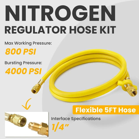 Durable Nitrogen Regulator With Five Foot Hose And Zero To Six Hundred PSI Delivery Pressure For HVAC Systems, showing 800 PSI max pressure