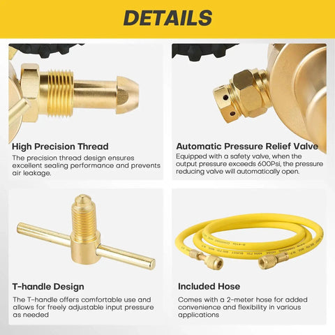 Nitrogen Regulator Kit With Dual Gauges For HVAC And Refrigeration Zero To Eight Hundred Psi Delivery, hose and components