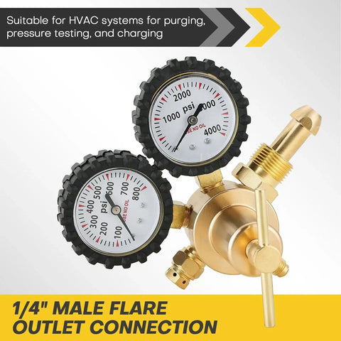 Nitrogen Regulator Kit With Dual Gauges For HVAC And Refrigeration Zero To Eight Hundred Psi Delivery One Quarter Inch Outlet