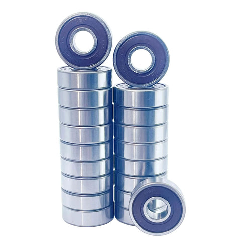 20 Pack NSK 608 2RS 608DD Deep Groove Ball Bearings 8x22x7mm with double rubber seals shown stacked