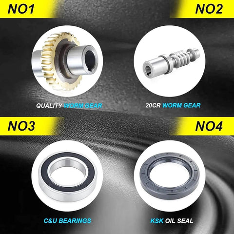 Diagram of Worm Gear Gearbox,NMRV030 Worm Gear Speed Reducer showcasing components like worm gear, 20CR gear, bearings, and oil seal.