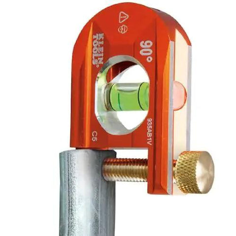 Compact 2.5 inch no-dog conduit bending level with 1 vial and ACCU-BEND design on pipe for repeatable 90 degree bends.