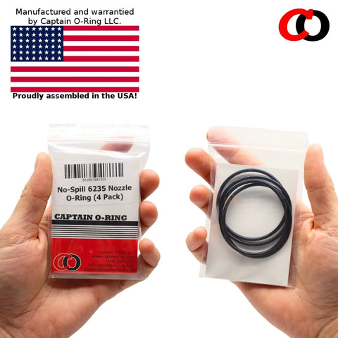Replacement 6235 O-Rings for No-Spill Easy Can Gas Nozzle Assembly 4 Pack - Leak-Free Seal for Nozzle Upgrade Compatible With 6132 And 3132 Parts shown in hands in bag