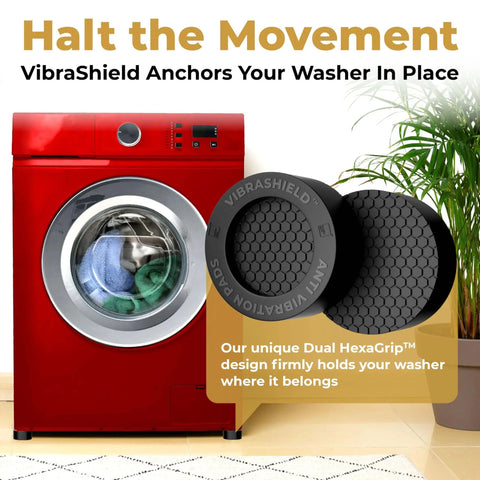 Anti Vibration Pads for Washing Machine and Dryer with HexaGrip Set of 4 shown with washing machine