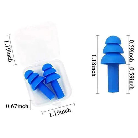 Noise Reducing Sleep Ear Plugs Set 16 Pairs Soft Reusable Silicone Earplugs With NRR 32, blue earplugs dimensions shown