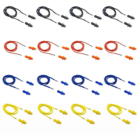 Noise Reduction Earplugs For Sleeping NRR 32 Reusable Soft Silicone Ear Plugs With Nylon Cord shown in four color options