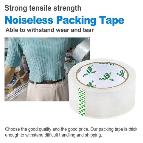 Heavy Duty Clear Packing Tape 2 Rolls With Refillable Dispenser Noiseless 1.88 In X 55 Yards Shipping Tape displayed on a table