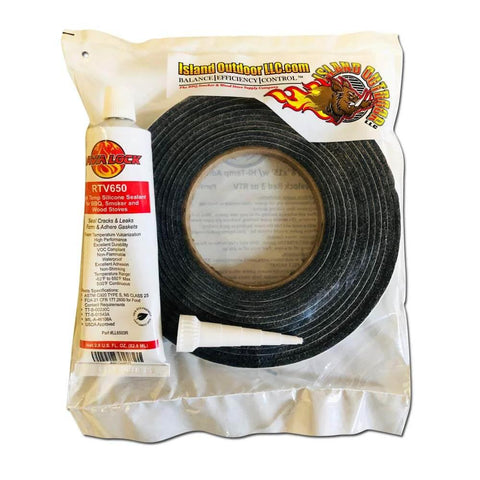 Self Stick Gasket Roll Half Inch By One Eighth Inch Grey For Grills And Smokers, Fifteen Foot Kit With Adhesive Tube, Nomex High Temp Blend And RTV Sealant