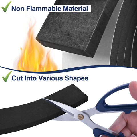 Black foam weatherstripping tape, self-adhesive door seal, 66 ft roll, 1/2 in by 1/8 in for soundproofing and insulation