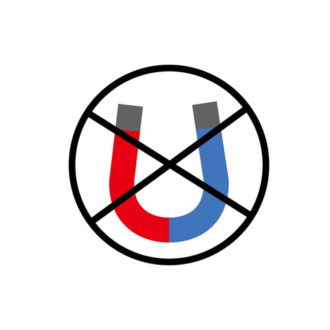 Symbol of a crossed-out horseshoe magnet representing non-magnetic 4mm Stainless Steel Bearing Balls G100 Precision, 304 Stainless.